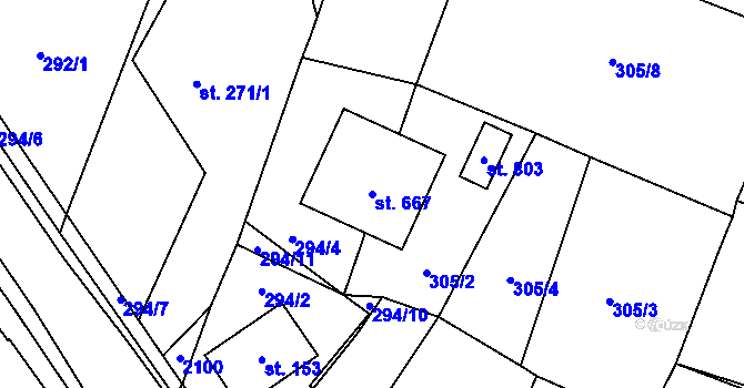 Parcela st. 667 v KÚ Losiná u Plzně, Katastrální mapa