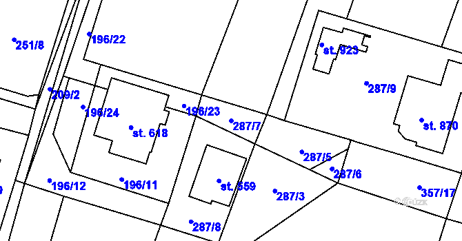 Parcela st. 287/7 v KÚ Losiná u Plzně, Katastrální mapa