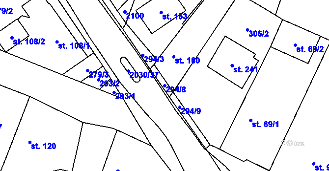 Parcela st. 294/8 v KÚ Losiná u Plzně, Katastrální mapa