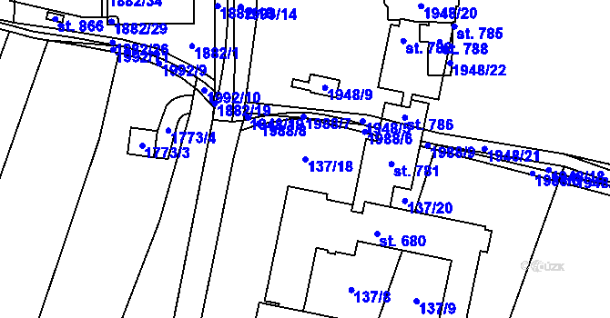 Parcela st. 137/18 v KÚ Losiná u Plzně, Katastrální mapa