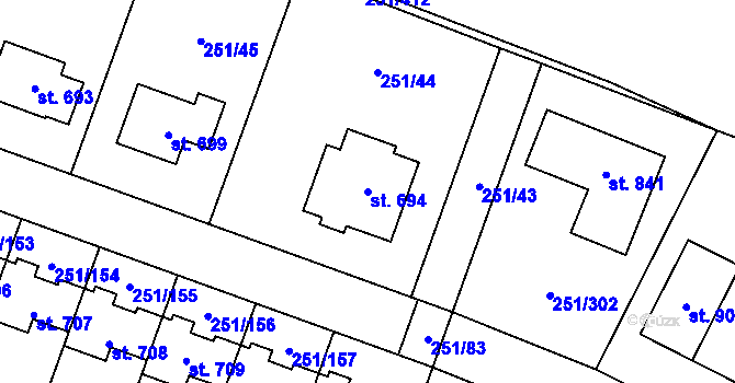 Parcela st. 694 v KÚ Losiná u Plzně, Katastrální mapa