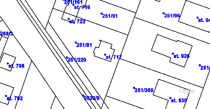 Parcela st. 717 v KÚ Losiná u Plzně, Katastrální mapa