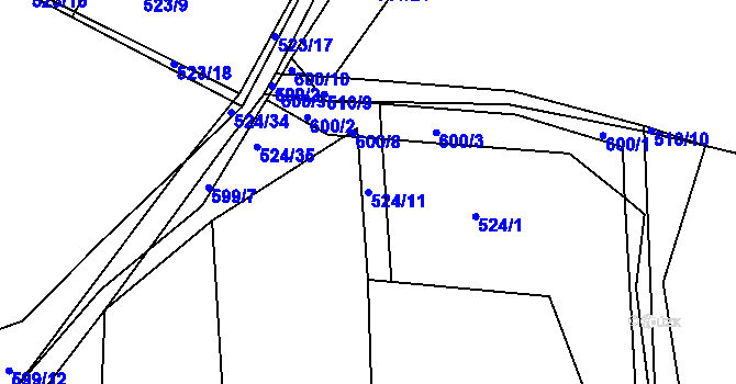 Parcela st. 524/11 v KÚ Lošánky, Katastrální mapa