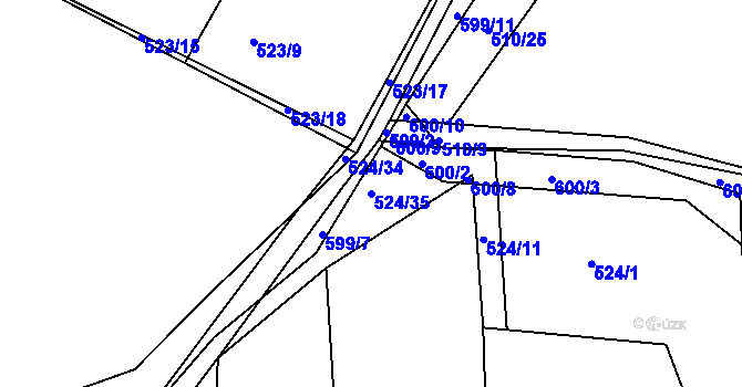 Parcela st. 524/35 v KÚ Lošánky, Katastrální mapa