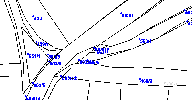 Parcela st. 563/7 v KÚ Lošánky, Katastrální mapa