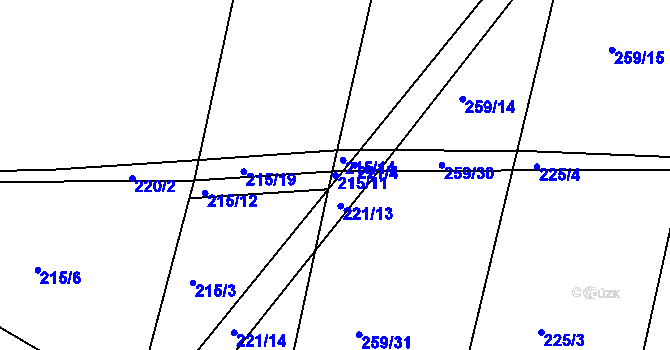 Parcela st. 215/11 v KÚ Lošánky, Katastrální mapa