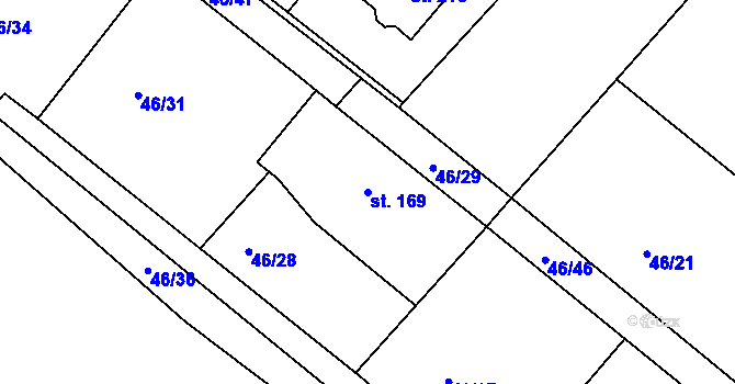 Parcela st. 169 v KÚ Lošany, Katastrální mapa