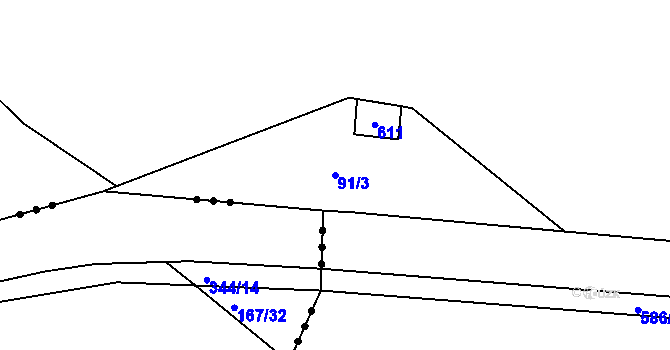 Parcela st. 91/3 v KÚ Lošany, Katastrální mapa