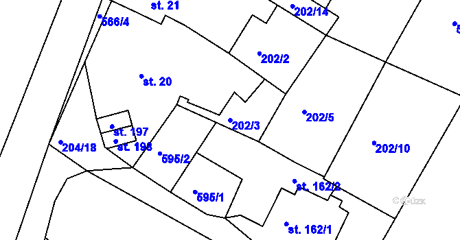 Parcela st. 202/3 v KÚ Lošany, Katastrální mapa