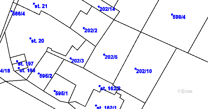 Parcela st. 202/5 v KÚ Lošany, Katastrální mapa