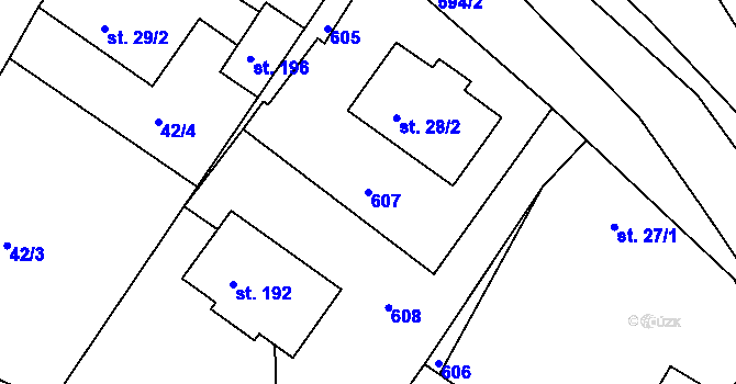 Parcela st. 607 v KÚ Lošany, Katastrální mapa