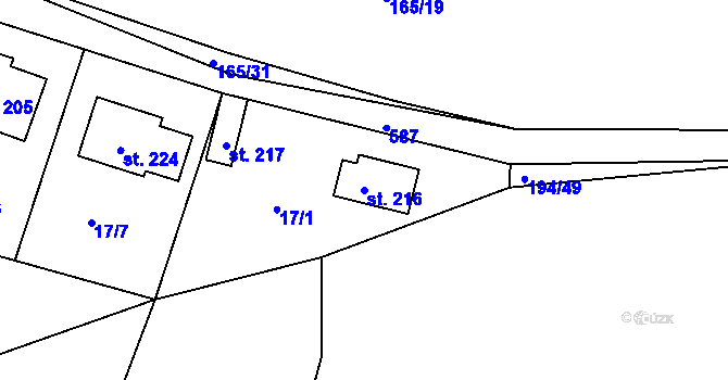 Parcela st. 216 v KÚ Lošany, Katastrální mapa