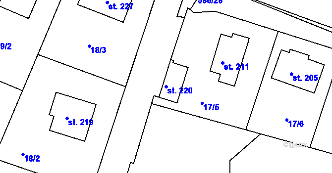 Parcela st. 220 v KÚ Lošany, Katastrální mapa