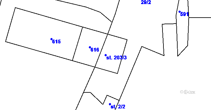 Parcela st. 203/3 v KÚ Lošany, Katastrální mapa