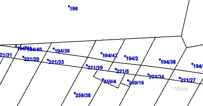 Parcela st. 194/42 v KÚ Lošany, Katastrální mapa