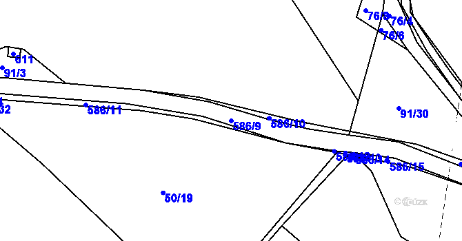 Parcela st. 586/9 v KÚ Lošany, Katastrální mapa