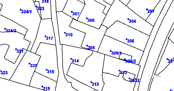 Parcela st. 308 v KÚ Lošov, Katastrální mapa