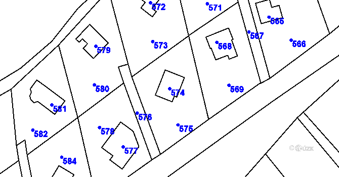 Parcela st. 574 v KÚ Lošov, Katastrální mapa