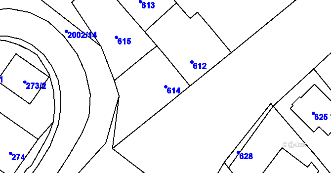 Parcela st. 614 v KÚ Lošov, Katastrální mapa
