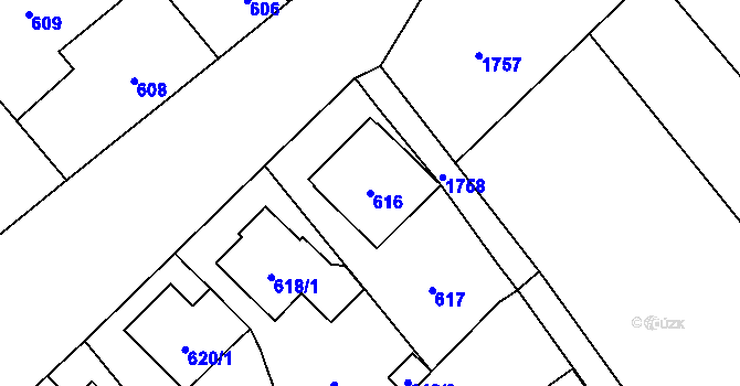 Parcela st. 616 v KÚ Lošov, Katastrální mapa