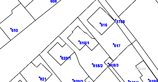 Parcela st. 618/1 v KÚ Lošov, Katastrální mapa