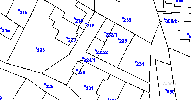 Parcela st. 232/2 v KÚ Lošov, Katastrální mapa