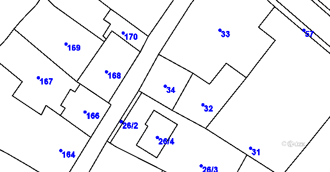 Parcela st. 34 v KÚ Loštice, Katastrální mapa