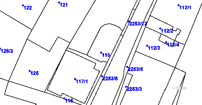 Parcela st. 115 v KÚ Loštice, Katastrální mapa