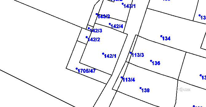 Parcela st. 142/1 v KÚ Loštice, Katastrální mapa
