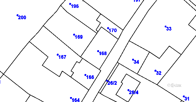 Parcela st. 168 v KÚ Loštice, Katastrální mapa