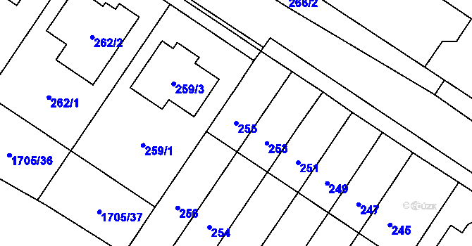 Parcela st. 255 v KÚ Loštice, Katastrální mapa