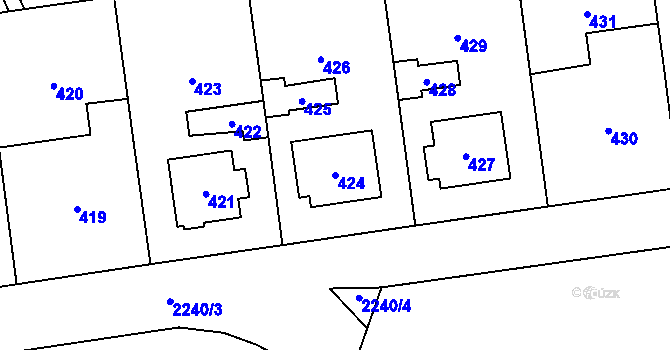 Parcela st. 424 v KÚ Loštice, Katastrální mapa