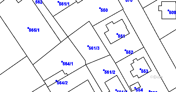 Parcela st. 561/3 v KÚ Loštice, Katastrální mapa