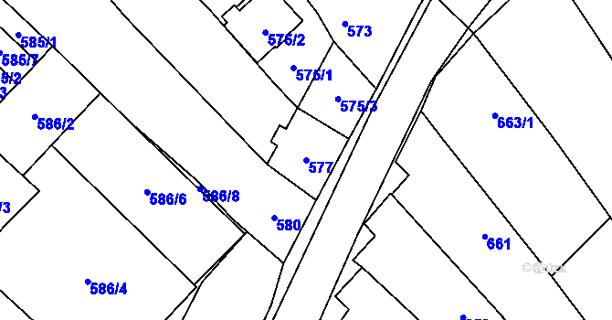 Parcela st. 577 v KÚ Loštice, Katastrální mapa