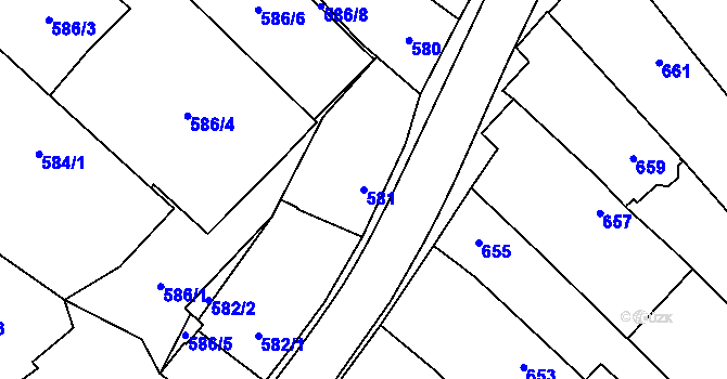 Parcela st. 581 v KÚ Loštice, Katastrální mapa