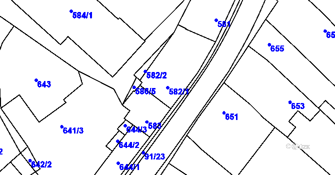Parcela st. 582/1 v KÚ Loštice, Katastrální mapa