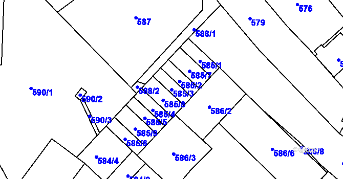 Parcela st. 585/3 v KÚ Loštice, Katastrální mapa