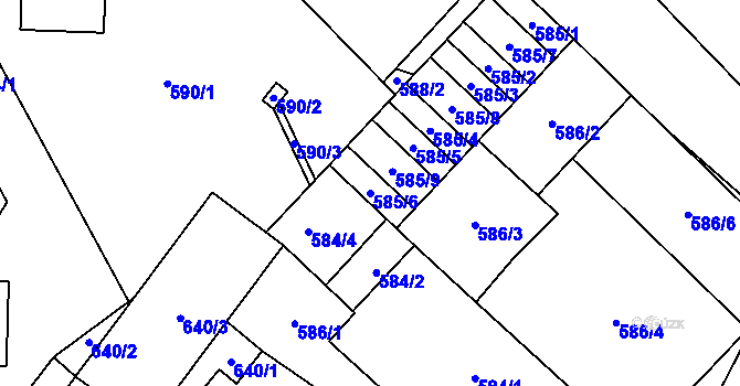 Parcela st. 585/6 v KÚ Loštice, Katastrální mapa