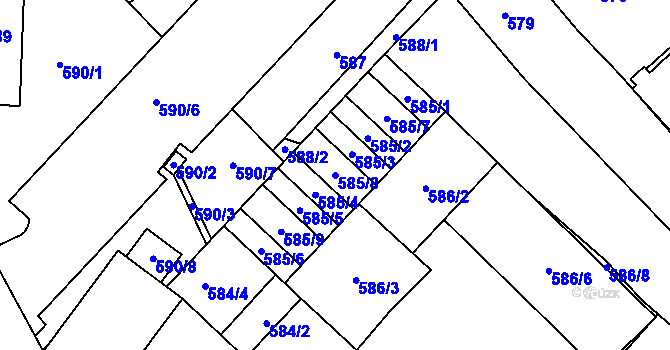 Parcela st. 585/8 v KÚ Loštice, Katastrální mapa
