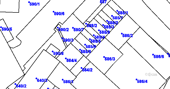 Parcela st. 585/9 v KÚ Loštice, Katastrální mapa