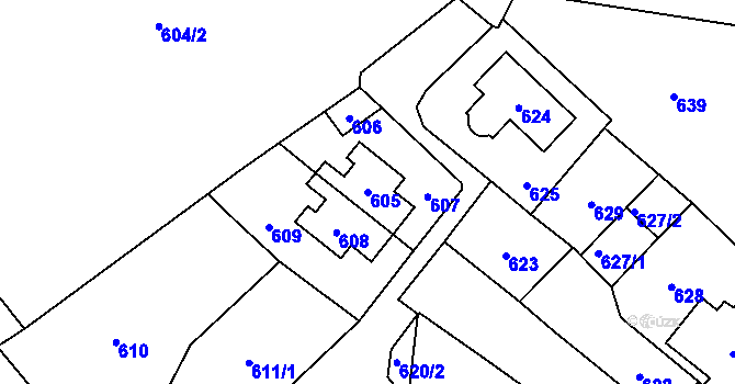 Parcela st. 605 v KÚ Loštice, Katastrální mapa