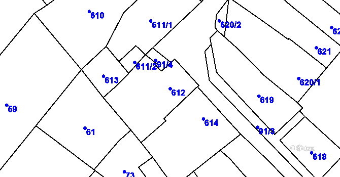 Parcela st. 612 v KÚ Loštice, Katastrální mapa