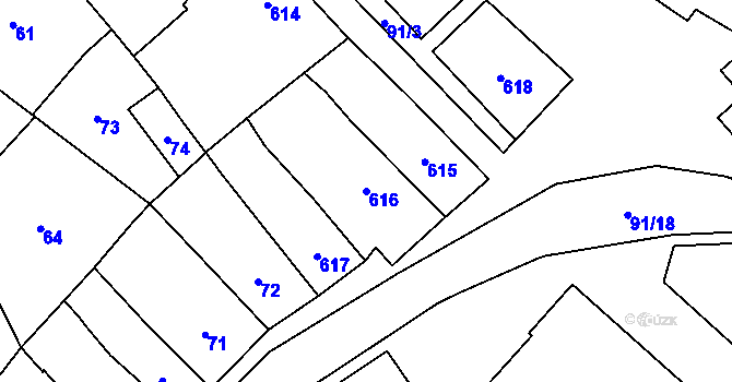 Parcela st. 616 v KÚ Loštice, Katastrální mapa