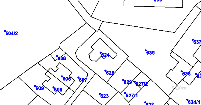 Parcela st. 624 v KÚ Loštice, Katastrální mapa