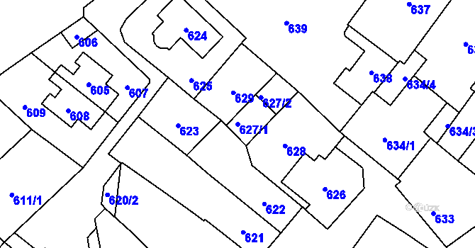 Parcela st. 627/1 v KÚ Loštice, Katastrální mapa