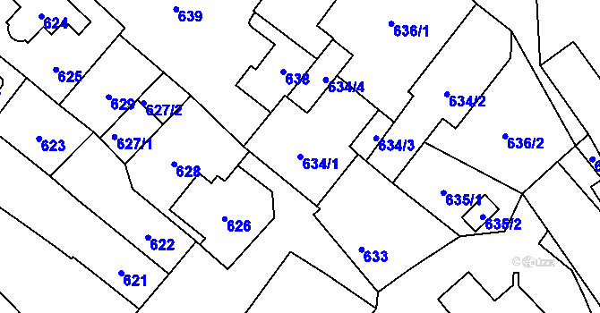 Parcela st. 634/1 v KÚ Loštice, Katastrální mapa