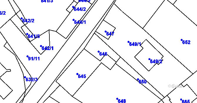 Parcela st. 646 v KÚ Loštice, Katastrální mapa