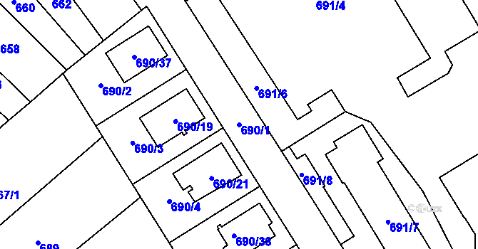 Parcela st. 690/1 v KÚ Loštice, Katastrální mapa