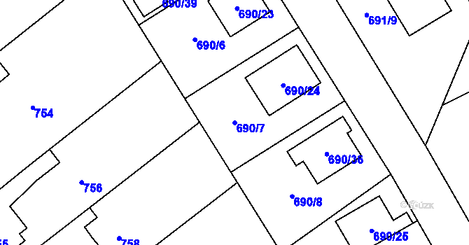 Parcela st. 690/7 v KÚ Loštice, Katastrální mapa