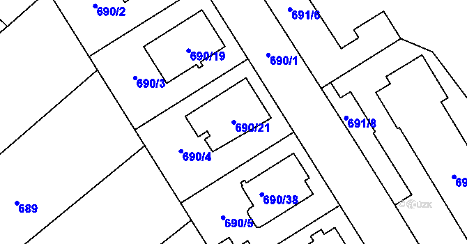 Parcela st. 690/21 v KÚ Loštice, Katastrální mapa